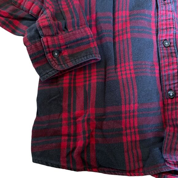 Mens Flannel Shirt Large Red Buffalo Checked Plaid Lumberjack Fisherman - Picture 11 of 16